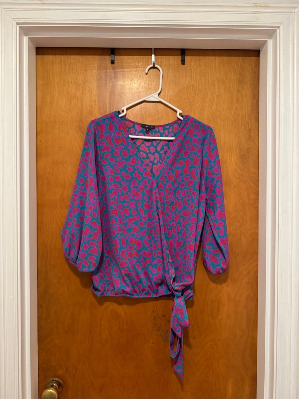 West Kei Pink and Teal Tie-Front Blouse